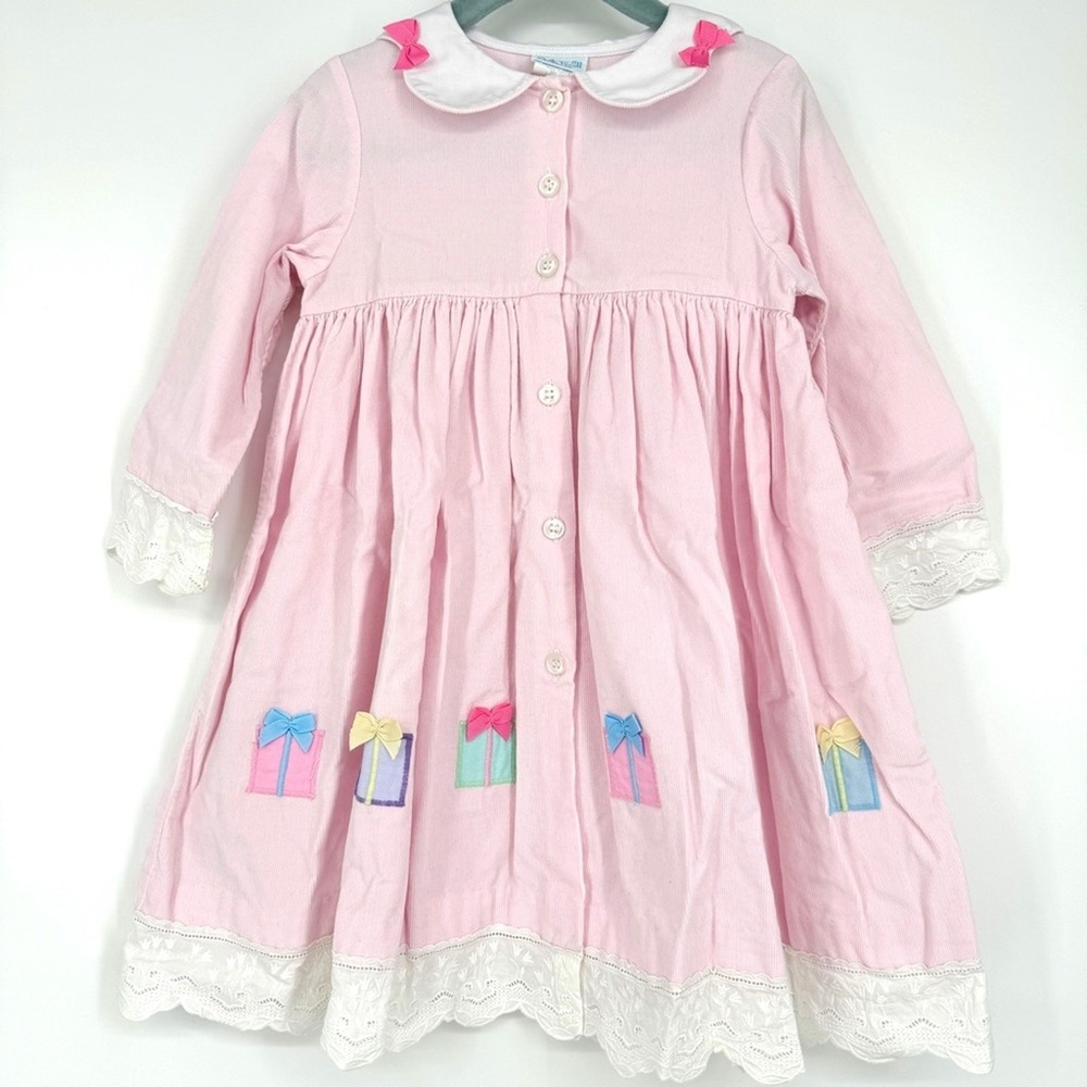 Vintage Betti Terrell Girl's Light Pink Corduroy Dress Applique Presents Gifts
